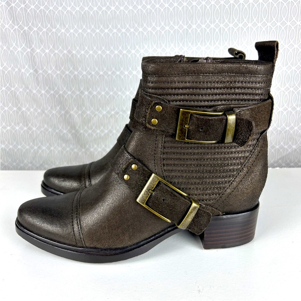 Rachel Zoe Leather Ankle Boots Size 7 Buckled Block Heel